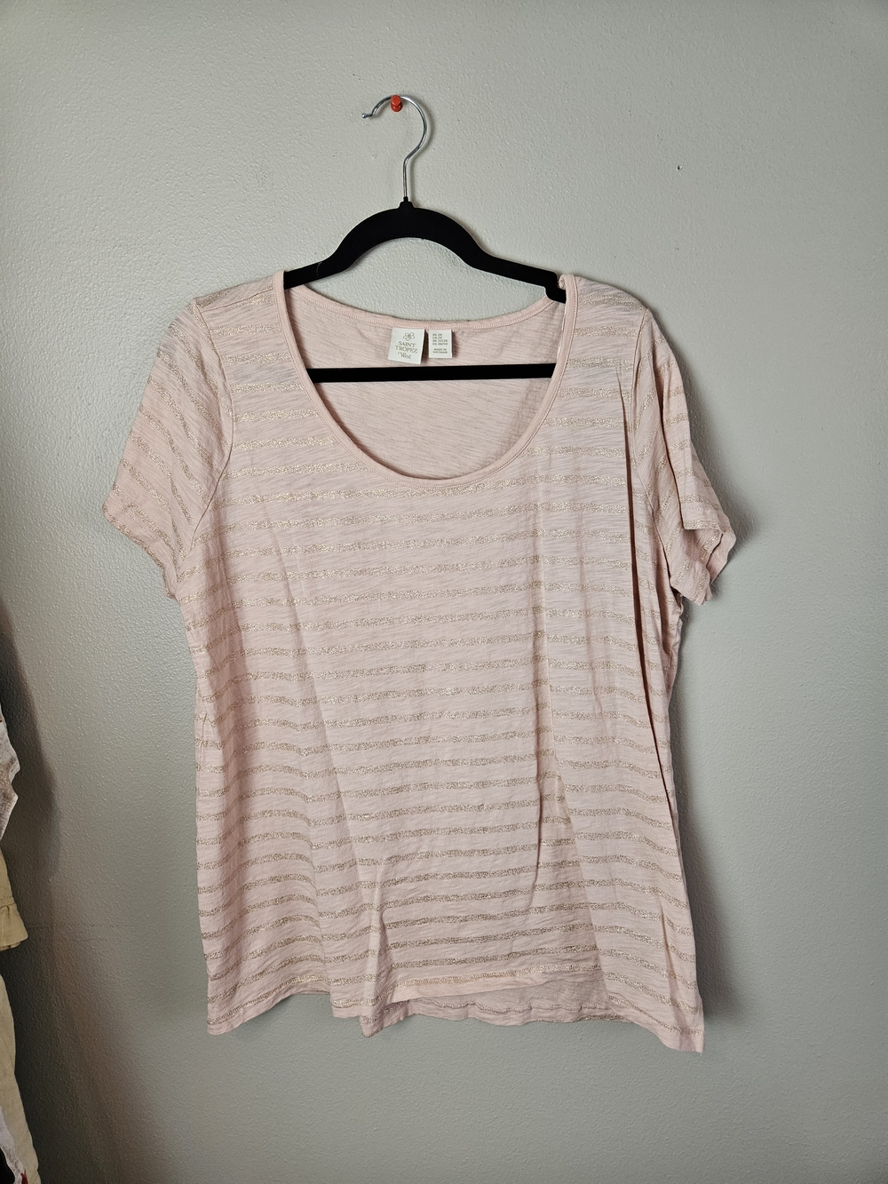 Saint Tropez West Pale Pink Short Sleeve Tee with Metallic Stripes